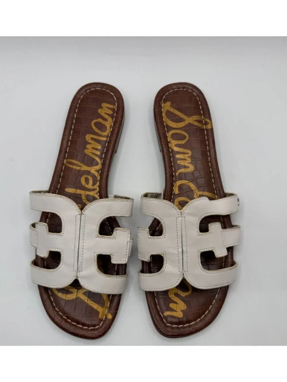Sam Edelman Bay Slides Sandals White Leather Women Size 9M Cutout Logo Strap